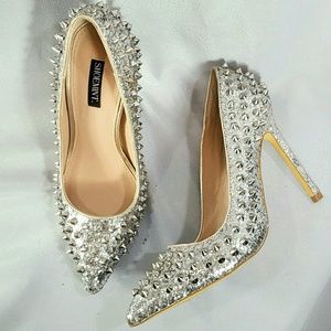 Silver Spiked Glitter Heels
